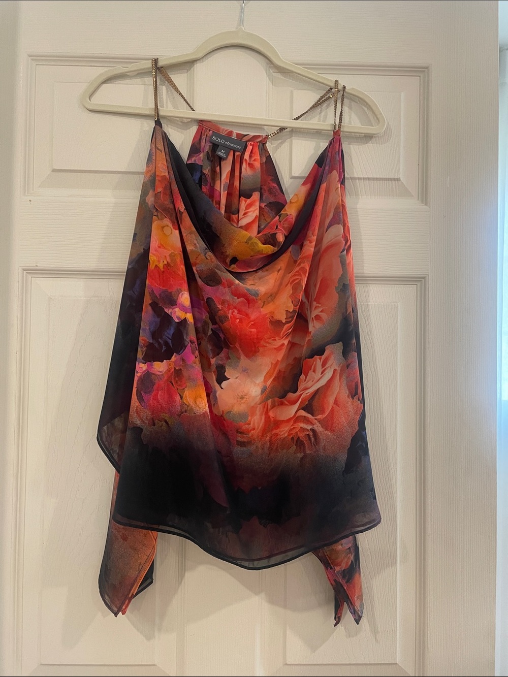 BOLD elements Floral Cowl-Neck Camisole in Coral, Pink & Black